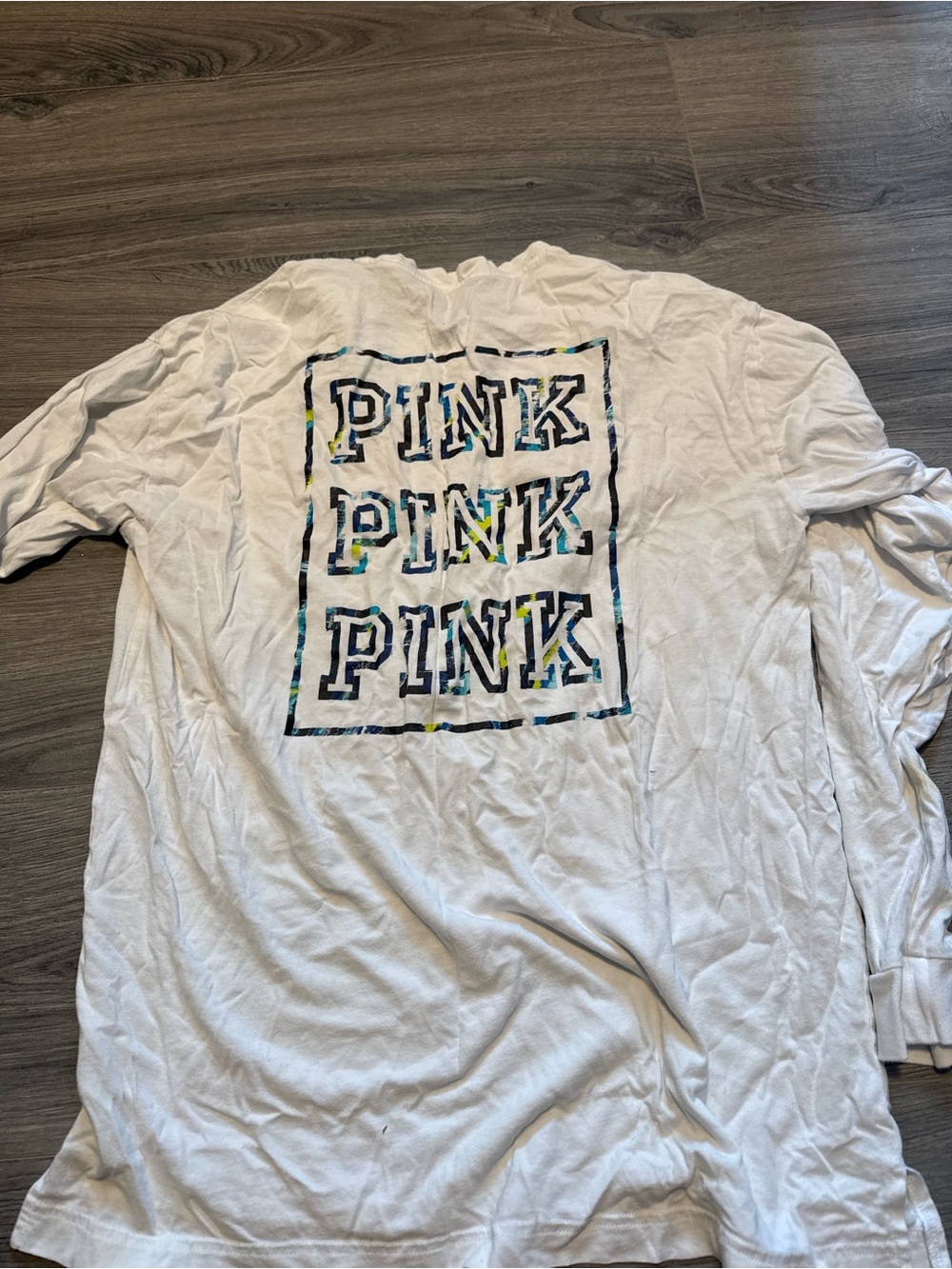 PINK Victoria's Secret White Long-Sleeve Tee with Multicolor Graphic